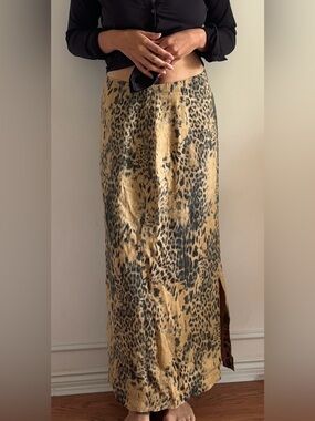 VTG Linen Cheetah Maxi Skirt